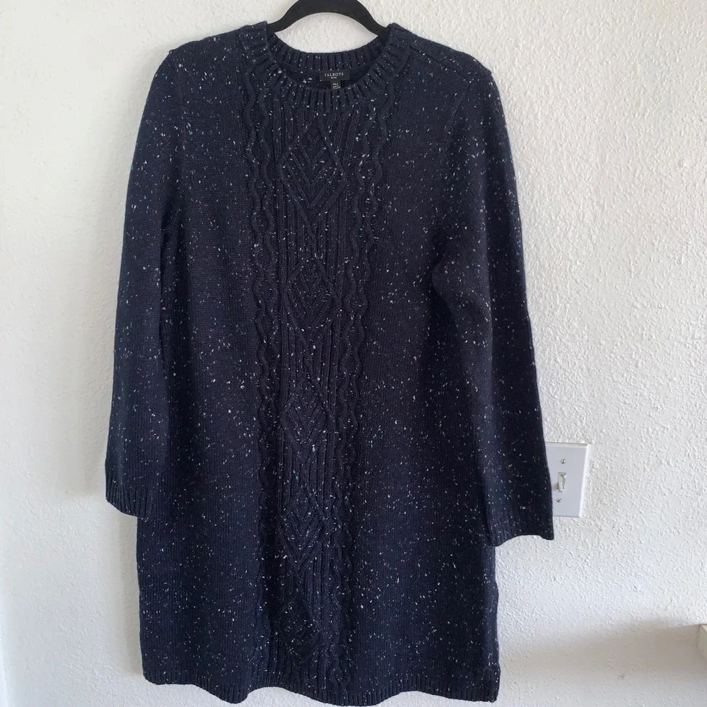 Talbots‎ Petite XLp Navy Blue Confetti Cable Knit Sweater Dress BD3027 06/21